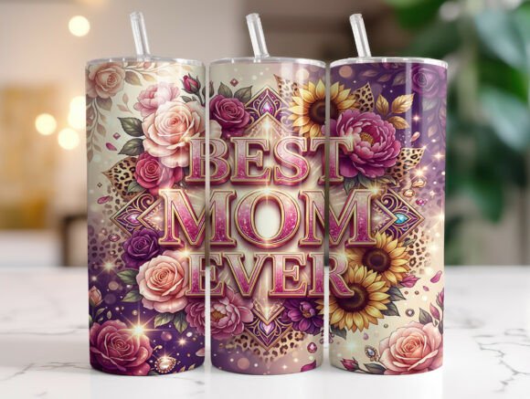 Best Mom Ever Floral Tumbler Wrap Graphics