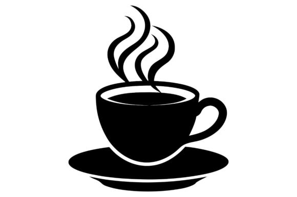 Black Silhouette of Steaming Coffee Cup: Graphics & Illustrations