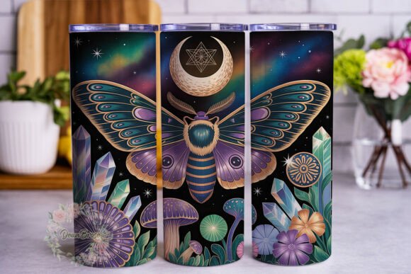 Celestial Moth Moon Fantasy Tumbler Wraps Graphics
