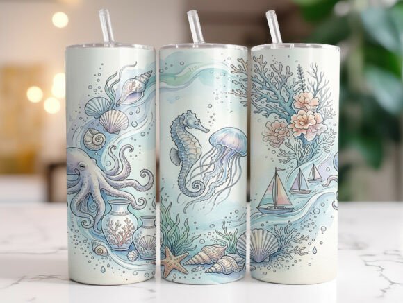 Coastal Ocean Sea Life Tumbler Wrap Graphics & Wraps