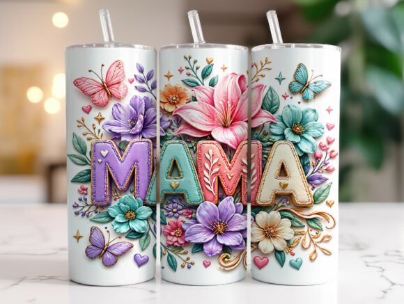 Colorful Mama Flowers Tumbler Wrap Graphics for Branding