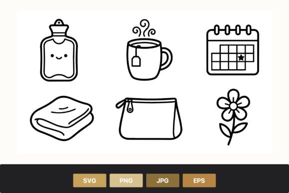 Cute Hot Water Bottle and Tea Cup Icons Graphics & Illustrations
