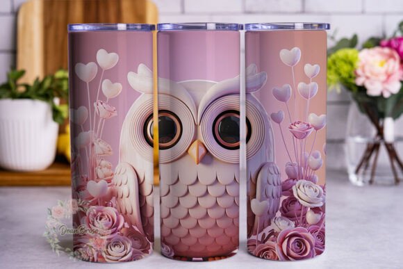 Cute Owl Pink Floral 20oz Tumbler Wrap Graphics & Tumbler Wraps