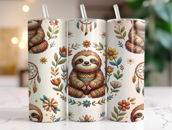 Cute Sloth Bohemian Flowers Tumbler Wrap Graphics Review