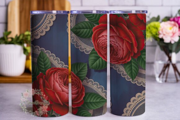 Elegant Red Roses Lace Tumbler Wrap Graphics for Publishers