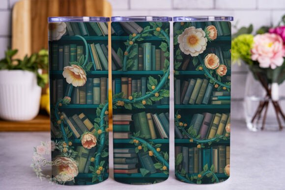 Enchanted Bookshelf Floral 20oz Tumbler Graphics