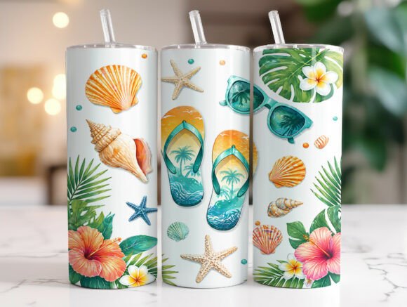 Flip Flops Beach Summer Tumbler Wrap Graphics