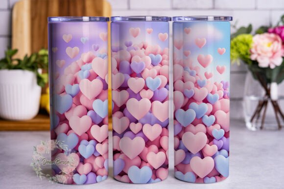 Fluffy Pastel Hearts 20oz Tumbler Wraps Graphics