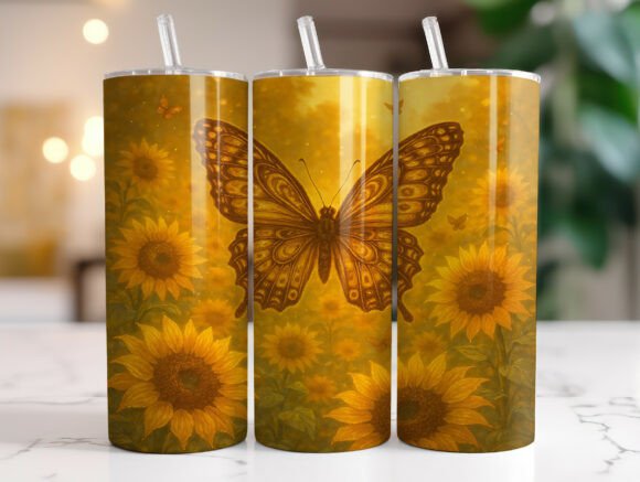 Golden Butterfly Sunflower Tumbler Wrap: Graphics for Crafters