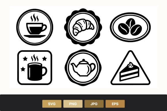 Graphics & Illustrations: Coffee Cup Croissant Cake Icons Set Review