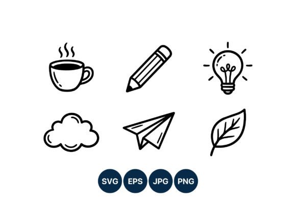 Line Art Icons Cup Pencil Light Bulb Graphics