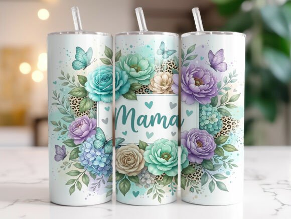 Mama Leopard Floral Butterfly Tumbler Graphics & Wraps