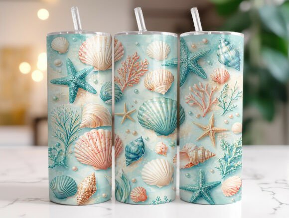 Ocean Seashell Coral Beach Tumbler Wrap Graphics for Digital Sellers