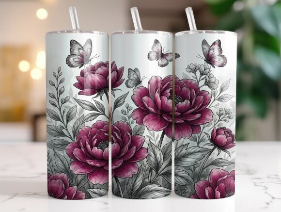 Pink Peony Butterfly Tumbler Wraps Graphics Review