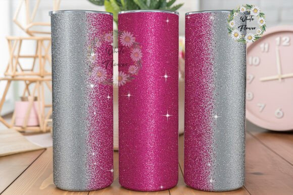 Pink Silver Glitter Ombre Tumbler Graphics & Wraps