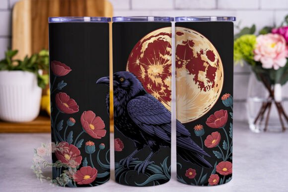 Red Moon Crow Floral Tumbler Wrap Graphics Review