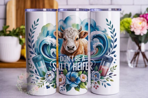 Salty Heifer Cow Tumbler Wrap Graphics & Tumbler Wraps