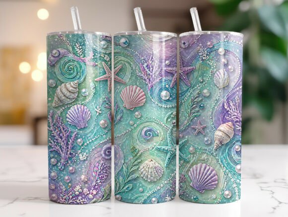 Seashell Pearl Tumbler Wrap Sublimation Graphics for Tumbler Wraps