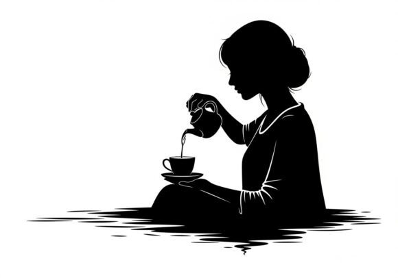 Silhouette Woman Pouring Tea: Graphics & Illustrations Review