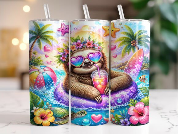 Summer Sloth 20oz Skinny Tumbler Wrap: Graphics for Tumbler Wraps