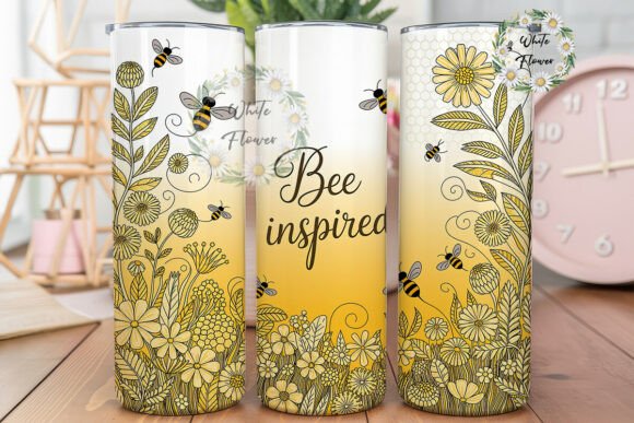 Sunny Bee Floral Tumbler Wrap Graphics for Branding