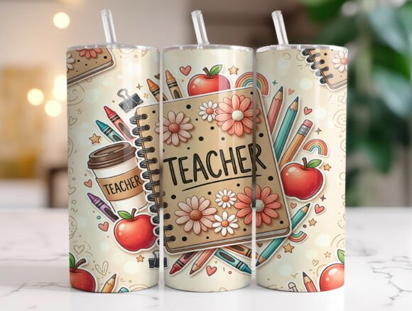 Teacher School Supplies Floral Tumbler: Graphics & Wraps