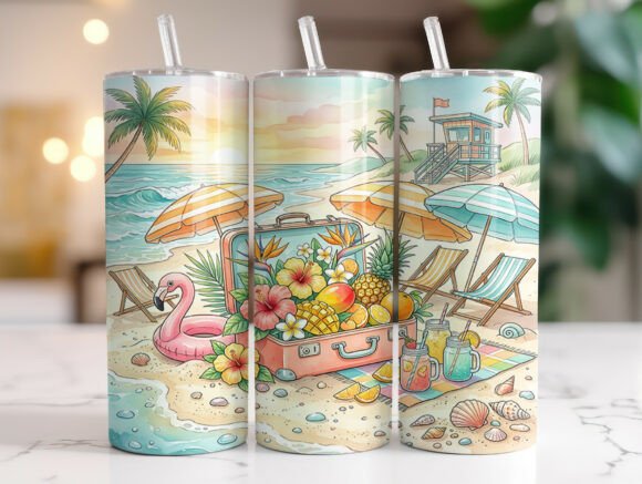 Tropical Summer Beach Tumbler Wrap PNG for Graphics