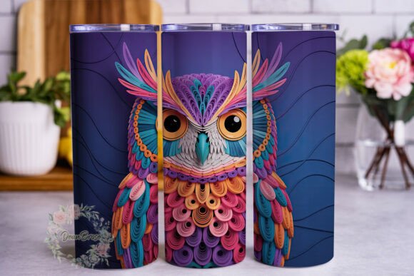 Vibrant Quilled Owl Tumbler Wrap Graphics for Branding