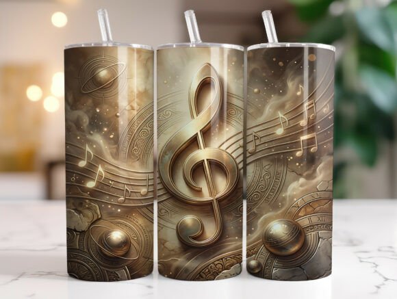 Vintage Golden Music Sheet Tumbler Wraps Graphics