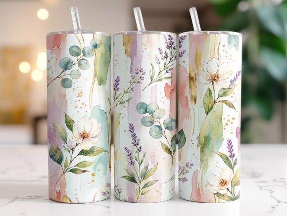 Watercolor Floral Eucalyptus Tumbler Wrap Graphics