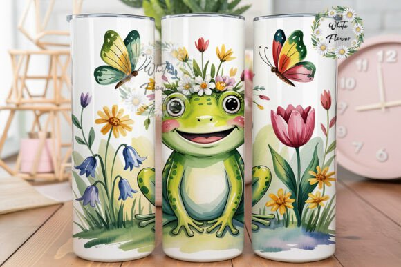 Watercolor Frog Garden Tumbler Wrap Graphics