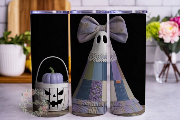 Whimsical Ghost Patchwork Tumbler Wraps Graphics