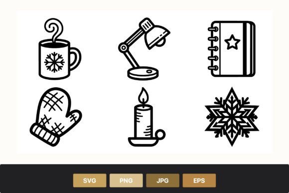 Winter Icons Cup Mitten Candle Lamp: Graphics & Illustrations
